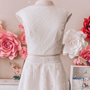 AIDAN Mattox White Sequin Hand crafted Crop Top